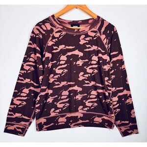 Monrow Sweatshirt Mens Medium Pink Maroon Camo Pullover Made in USA Athleisure
